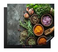 KitchenYeah© Induction Hob Protector Mat 20.5"x23.6" / 60x52 cm Stove Cap Top Cover Kitchen Cooker Covers for Electric Hobs Vinyl Herbs - Plants - Onion - Kitchen - Concrete