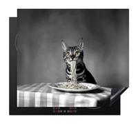 KitchenYeah© Induction Hob Protector Mat 20.5"x23.6" / 60x52 cm Stove Cap Top Cover Kitchen Cooker Covers for Electric Hobs Vinyl Bengal - Cat - Tablecloth - Black - White - Animal