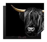 KitchenYeah© Induction Hob Protector Mat 20.5"x23.6" / 60x52 cm Stove Cap Top Cover Kitchen Cooker Covers for Electric Hobs Vinyl Scottish Highlander - Gold - Coat - Animals - Cow