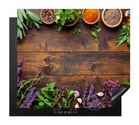 KitchenYeah© Induction Hob Protector Mat 20.5"x23.6" / 60x52 cm Stove Cap Top Cover Kitchen Cooker Covers for Electric Hobs Vinyl Lavender - Flowers - Herbs - Spices - Wood Print