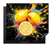 KitchenYeah© Induction Hob Protector Mat 20.5"x23.6" / 60x52 cm Stove Cap Top Cover Kitchen Cooker Covers for Electric Hobs Vinyl Lemon - Graffiti - Colourful - Paint - Modern