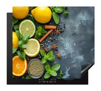 KitchenYeah© Induction Hob Protector Mat 20.5"x23.6" / 60x52 cm Stove Cap Top Cover Kitchen Cooker Covers for Electric Hobs Vinyl Fruit - Concrete - Plants - Lemon - Cinnamon