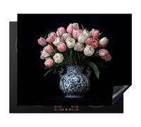 KitchenYeah© Induction Hob Protector Mat 20.5"x25.6" / 65x52 cm Cooker Top Protectors Cover Ceramic Covers Electric Hobs Vinyl Flowers - Pink - Tulips - Vase
