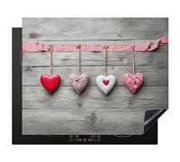 KitchenYeah© Induction Hob Protector Mat 20.5"x25.6" / 65x52 cm Cooker Top Protectors Cover Ceramic Covers Electric Hobs Vinyl Heart - Red - Pink - Wood - Love