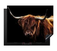 KitchenYeah© Induction Hob Protector Mat 20.5"x25.6" / 65x52 cm Cooker Top Protectors Cover Ceramic Covers Electric Hobs Vinyl Scottish Highlander - Horns - Black - Animals - Nature