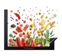 KitchenYeah© Induction Hob Protector Mat 20.5"x25.6" / 65x52 cm Stove Cap Top Cover Kitchen Cooker Covers for Electric Hobs Vinyl Vegetables - Fruit - Still Life - White