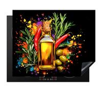 KitchenYeah© Induction Hob Protector Mat 20.5"x25.6" / 65x52 cm Stove Cap Top Cover Kitchen Cooker Covers for Electric Hobs Vinyl Olive Oil - Graffiti - Pepper - Olives - Modern