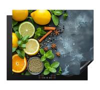 KitchenYeah© Induction Hob Protector Mat 20.5"x25.6" / 65x52 cm Stove Cap Top Cover Kitchen Cooker Covers for Electric Hobs Vinyl Fruit - Concrete - Plants - Lemon - Cinnamon