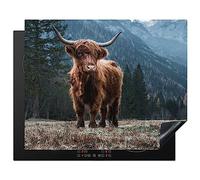KitchenYeah© Induction Hob Protector Mat 20.5"x25.6" / 65x52 cm Stove Cap Top Cover Kitchen Cooker Covers for Electric Hobs Vinyl Highlander - Mountain - Landscape - Trees - Cow - Nature