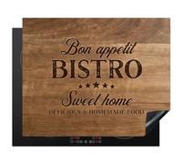 KitchenYeah© Induction Hob Protector Mat 20.5"x25.6" / 65x52 cm Stove Cap Top Cover Kitchen Cooker Covers for Electric Hobs Vinyl Quote - Bistro - Bon Appetit - Sweet Home - Wood Texture