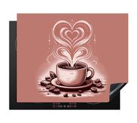 KitchenYeah© Induction Hob Protector Mat 20.5"x25.6" / 65x52 cm Stove Cap Top Cover Kitchen Cooker Covers for Electric Hobs Vinyl Vintage - Coffee - Heart - Coffee Beans - Retro