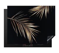KitchenYeah© Induction Hob Protector Mat 20.5"x25.6" / 65x52 cm Stove Cap Top Cover Kitchen Cooker Covers for Electric Hobs Vinyl Leaves - Plants - Gold - Black - Luxury