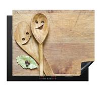 KitchenYeah© Induction Hob Protector Mat 20.5"x25.6" / 65x52 cm Stove Cap Top Cover Kitchen Cooker Covers for Electric Hobs Vinyl Wood - Spoons - Brown - Smiley