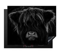 KitchenYeah© Induction Hob Protector Mat 20.5"x25.6" / 65x52 cm Stove Cap Top Cover Kitchen Cooker Covers for Electric Hobs Vinyl Scottish Highlander - Cow - Black - White - Animals