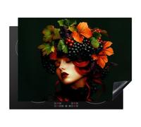KitchenYeah© Induction Hob Protector Mat 20.5"x27.6" / 70x52 cm Cooker Top Protectors Cover Ceramic Covers Electric Hobs Vinyl Woman - Red - Green - Grapes