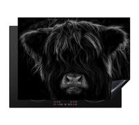 KitchenYeah© Induction Hob Protector Mat 20.5"x27.6" / 70x52 cm Stove Cap Top Cover Kitchen Cooker Covers for Electric Hobs Vinyl Scottish Highlander - Cow - Black - White - Animals