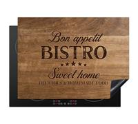 KitchenYeah© Induction Hob Protector Mat 20.5"x27.6" / 70x52 cm Stove Cap Top Cover Kitchen Cooker Covers for Electric Hobs Vinyl Quote - Bistro - Bon Appetit - Sweet Home - Wood Texture
