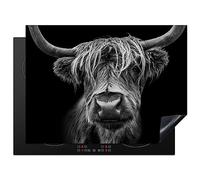 KitchenYeah© Induction Hob Protector Mat 20.5"x27.6" / 70x52 cm Stove Cap Top Cover Kitchen Cooker Covers for Electric Hobs Vinyl Scottish Highlander - Horns - Black - White - Cow