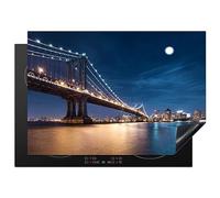 KitchenYeah© Induction Hob Protector Mat 20.5"x29.5" / 75x52 cm Stove Cap Top Cover Kitchen Cooker Covers for Electric Hobs Vinyl Bridge - Light - Evening - Lake - Blue - City