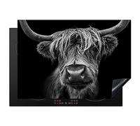 KitchenYeah© Induction Hob Protector Mat 20.5"x29.5" / 75x52 cm Stove Cap Top Cover Kitchen Cooker Covers for Electric Hobs Vinyl Scottish Highlander - Horns - Black - White - Cow