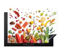 KitchenYeah© Induction Hob Protector Mat 20.5"x29.5" / 75x52 cm Stove Cap Top Cover Kitchen Cooker Covers for Electric Hobs Vinyl Vegetables - Fruit - Still Life - White