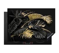 KitchenYeah© Induction Hob Protector Mat 20.5"x29.5" / 75x52 cm Stove Cap Top Cover Kitchen Cooker Covers for Electric Hobs Vinyl Leaves - Gold - Black