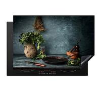KitchenYeah© Induction Hob Protector Mat 20.5"x30.7" / 78x52 cm Cooker Top Protectors Cover Ceramic Covers Electric Hobs Vinyl Herbs - Spices - Pan - Knife - Grey - Rustic