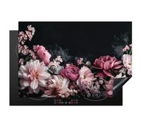 KitchenYeah© Induction Hob Protector Mat 20.5"x30.7" / 78x52 cm Stove Cap Top Cover Kitchen Cooker Covers for Electric Hobs Vinyl Flowers - Pink - Nature - Black
