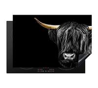 KitchenYeah© Induction Hob Protector Mat 20.5"x30.7" / 78x52 cm Stove Cap Top Cover Kitchen Cooker Covers for Electric Hobs Vinyl Scottish Highlander - Gold - Coat - Animals - Cow