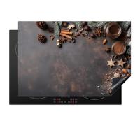 KitchenYeah© Induction Hob Protector Mat 20.5"x30.7" / 78x52 cm Stove Cap Top Cover Kitchen Cooker Covers for Electric Hobs Vinyl Cinnamon - Christmas - Brown - Bronze