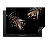 KitchenYeah© Induction Hob Protector Mat 20.5"x30.7" / 78x52 cm Stove Cap Top Cover Kitchen Cooker Covers for Electric Hobs Vinyl Leaves - Plants - Gold - Black - Luxury