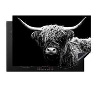 KitchenYeah© Induction Hob Protector Mat 20.5"x31.5" / 80.2x52.2 cm Cooker Top Protectors Cover Ceramic Covers Electric Hobs Vinyl Scottish Highlander - Cow - Black - White - Animals