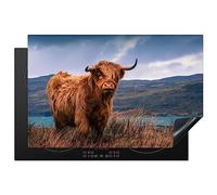KitchenYeah© Induction Hob Protector Mat 20.5"x31.5" / 80.2x52.2 cm Cooker Top Protectors Cover Ceramic Covers Electric Hobs Vinyl Scottish Highlander - Mountain - Water - Nature - Cow