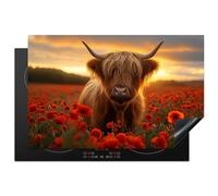 KitchenYeah© Induction Hob Protector Mat 20.5"x31.5" / 80.2x52.2 cm Cooker Top Protectors Cover Ceramic Covers Electric Hobs Vinyl Highlander - Roses - Field of Flowers - Sunset