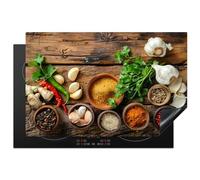 KitchenYeah© Induction Hob Protector Mat 20.5"x31.5" / 80x52 cm Cooker Top Protectors Cover Ceramic Covers Electric Hobs Vinyl Herbs - Spices - Basil - Wood Print - Garlic