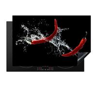 KitchenYeah© Induction Hob Protector Mat 20.5"x31.5" / 80x52 cm Cooker Top Protectors Cover Ceramic Covers Electric Hobs Vinyl Chilli - Still Life - Water - Black - Red