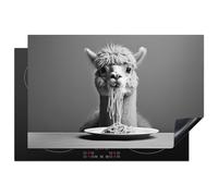 KitchenYeah© Induction Hob Protector Mat 20.5"x31.5" / 80x52 cm Cooker Top Protectors Cover Ceramic Covers Electric Hobs Vinyl Alpaca - Pasta - Black - White - Cute - Animal