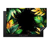 KitchenYeah© Induction Hob Protector Mat 20.5"x31.5" / 80x52 cm Cooker Top Protectors Cover Ceramic Covers Electric Hobs Vinyl Leaves - Green - Yellow - Paint - Jungle