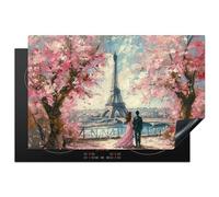 KitchenYeah© Induction Hob Protector Mat 20.5"x31.5" / 80x52 cm Cooker Top Protectors Cover Ceramic Covers Electric Hobs Vinyl Eiffel Tower - Couple - Pink - Romantic - Trees - Paris