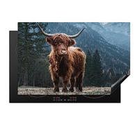 KitchenYeah© Induction Hob Protector Mat 20.5"x31.5" / 80x52 cm Stove Cap Top Cover Kitchen Cooker Covers for Electric Hobs Vinyl Highlander - Mountain - Landscape - Trees - Cow - Nature