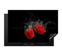 KitchenYeah© Induction Hob Protector Mat 20.5"x31.5" / 80x52 cm Stove Cap Top Cover Kitchen Cooker Covers for Electric Hobs Vinyl Pepper - Vegetable - Still Life - Water - Red