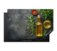 KitchenYeah© Induction Hob Protector Mat 20.5"x31.5" / 80x52 cm Stove Cap Top Cover Kitchen Cooker Covers for Electric Hobs Vinyl Olive Oil - Concrete - Leaves - Herbs - Pepper