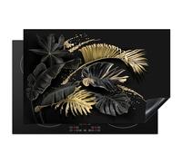 KitchenYeah© Induction Hob Protector Mat 20.5"x31.5" / 80x52 cm Stove Cap Top Cover Kitchen Cooker Covers for Electric Hobs Vinyl Leaves - Gold - Black