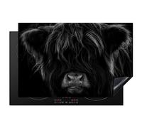 KitchenYeah© Induction Hob Protector Mat 20.5"x31.9" / 81.2x52 cm Stove Cap Top Cover Kitchen Cooker Covers for Electric Hobs Vinyl Scottish Highlander - Cow - Black - White - Animals
