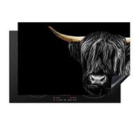 KitchenYeah© Induction Hob Protector Mat 20.5"x31.9" / 81.2x52 cm Stove Cap Top Cover Kitchen Cooker Covers for Electric Hobs Vinyl Scottish Highlander - Gold - Coat - Animals - Cow
