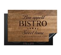 KitchenYeah© Induction Hob Protector Mat 20.5"x31.9" / 81.2x52 cm Stove Cap Top Cover Kitchen Cooker Covers for Electric Hobs Vinyl Quote - Bistro - Bon Appetit - Sweet Home - Wood Texture