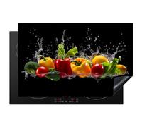 KitchenYeah© Induction Hob Protector Mat 20.5"x31.9" / 81x52 cm Cooker Top Protectors Cover Ceramic Covers Electric Hobs Vinyl Sweet Pepper - Water - Vegetable - Black