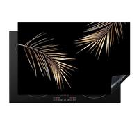 KitchenYeah© Induction Hob Protector Mat 20.5"x31.9" / 81x52 cm Stove Cap Top Cover Kitchen Cooker Covers for Electric Hobs Vinyl Leaves - Plants - Gold - Black - Luxury