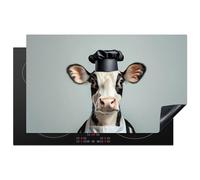 KitchenYeah© Induction Hob Protector Mat 20.5"x33.5" / 85x52 cm Cooker Top Protectors Cover Ceramic Covers Electric Hobs Vinyl Cow - Black - White - Chefs Hat