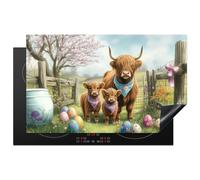 KitchenYeah© Induction Hob Protector Mat 20.5"x33.5" / 85x52 cm Cooker Top Protectors Cover Ceramic Covers Electric Hobs Vinyl Scottish Highlanders - Easter Eggs - Spring
